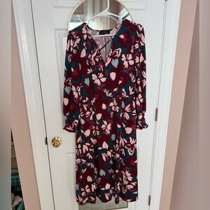 Eloquii Burgundy and Teal Floral Dress